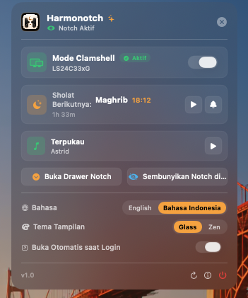 Harmonotch Menu Bar Companion